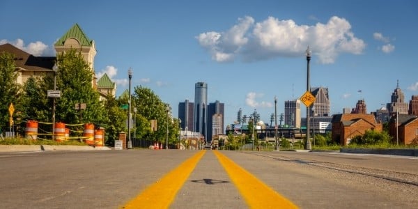 On the road to downtown Detroit.